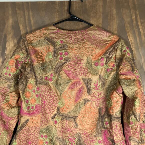 Chicos Womens Jacket Orange Brown Floral Embroidered Hook & Eye Closure 0 (S) - Picture 10 of 11